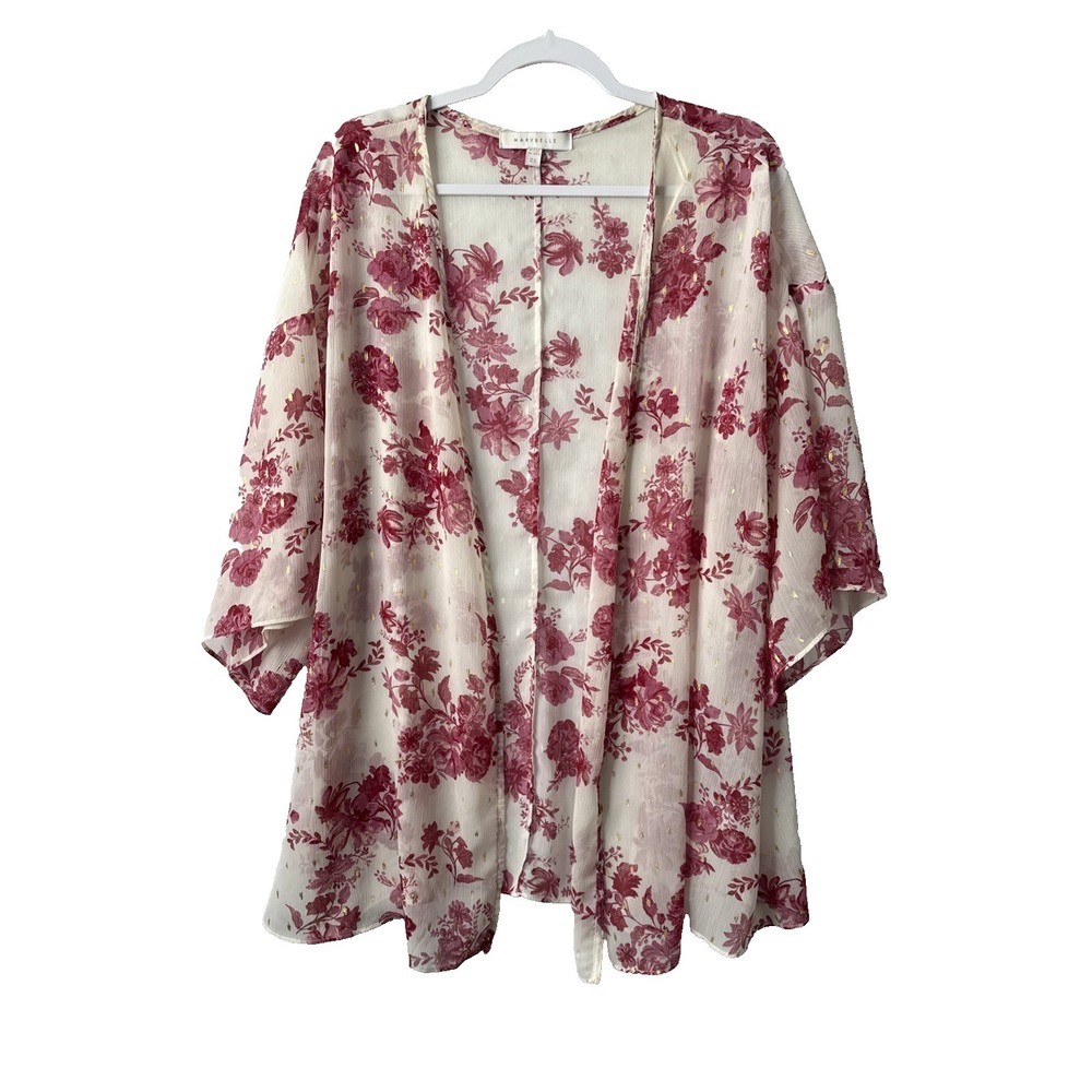 Marybelle Sheer Floral Gold Foil Kimono Cardigan Women's 2X Fairy Boho‎ Cottage